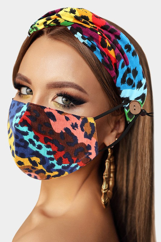 Leopard Print Fashion Mask & Headband Set